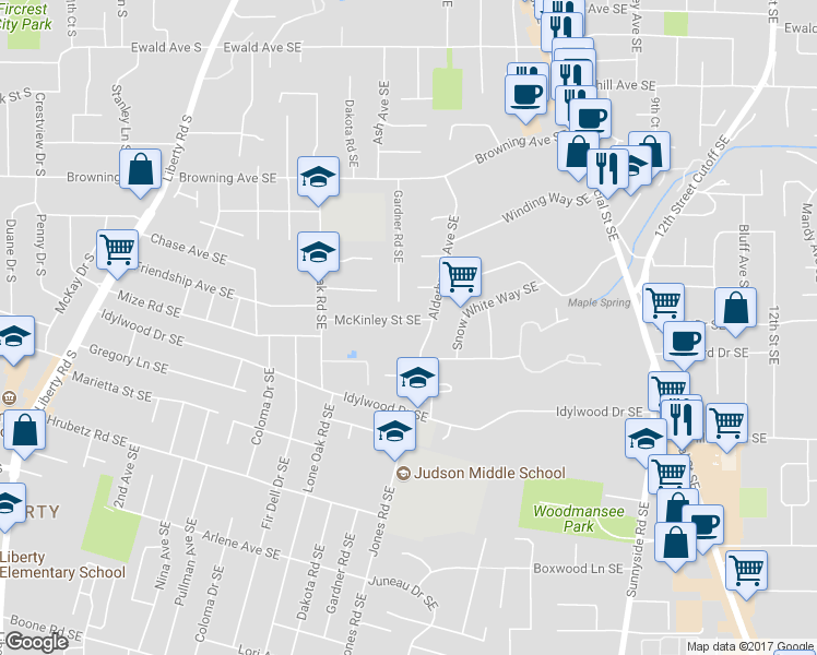 map of restaurants, bars, coffee shops, grocery stores, and more near 476 McKinley Street Southeast in Salem