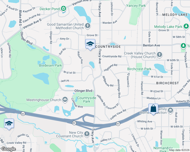 map of restaurants, bars, coffee shops, grocery stores, and more near 6009 Arbour Lane in Edina