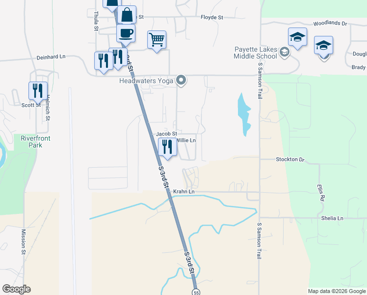 map of restaurants, bars, coffee shops, grocery stores, and more near 409 Virginia Boulevard in McCall