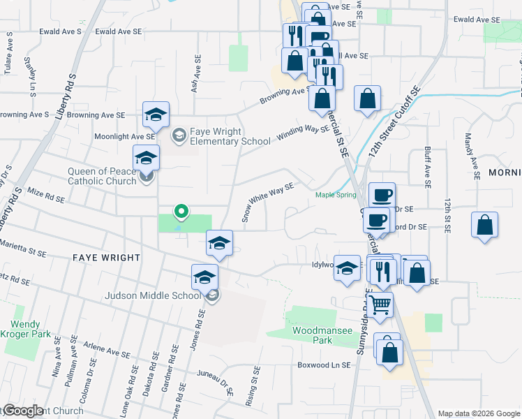 map of restaurants, bars, coffee shops, grocery stores, and more near 4263 Elf Avenue Southeast in Salem