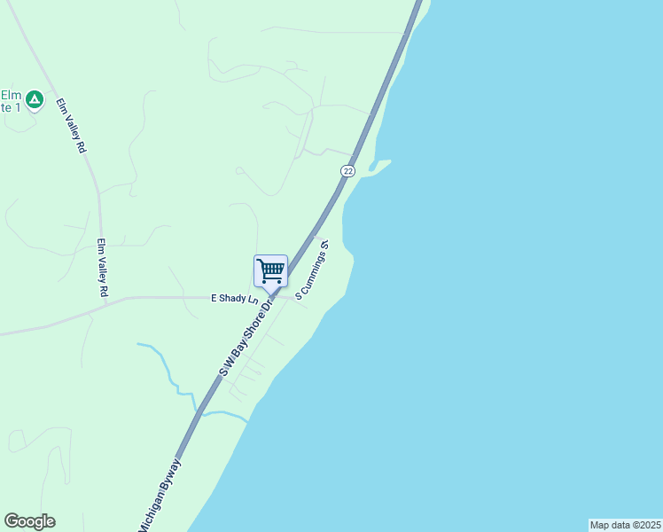 map of restaurants, bars, coffee shops, grocery stores, and more near 5801-5991 South Cummings Street in Suttons Bay