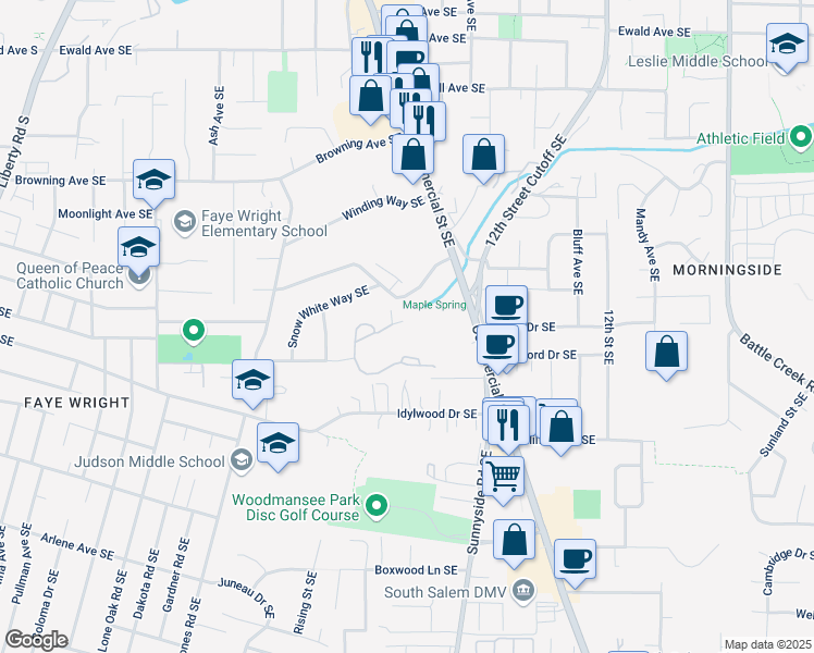 map of restaurants, bars, coffee shops, grocery stores, and more near 740 Lamplighter Circle Southeast in Salem