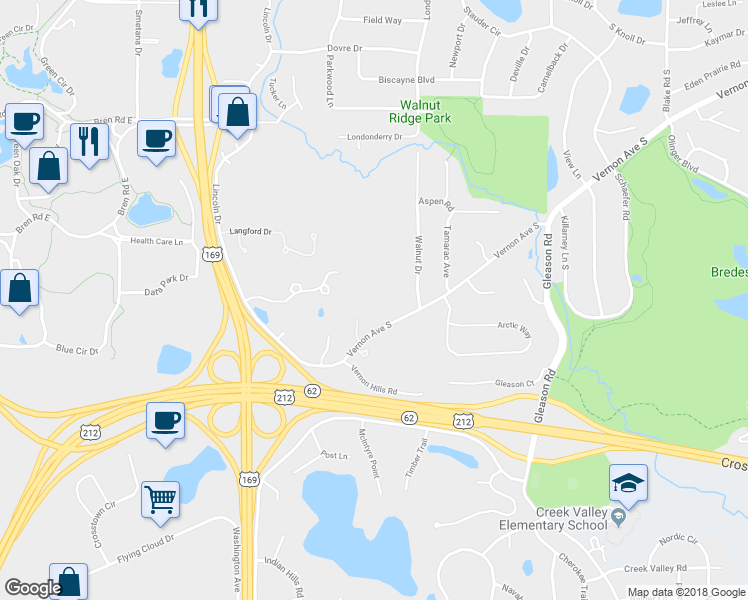 map of restaurants, bars, coffee shops, grocery stores, and more near 6650 Vernon Avenue South in Minneapolis