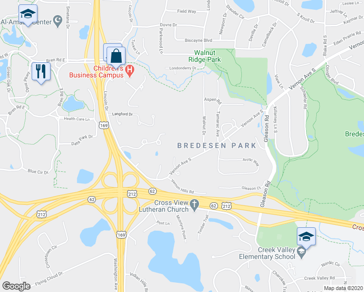 map of restaurants, bars, coffee shops, grocery stores, and more near 6650 Vernon Avenue South in Edina
