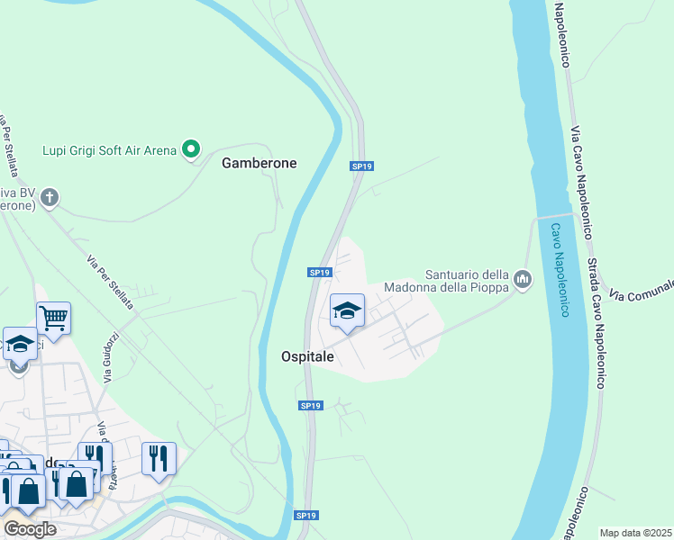 map of restaurants, bars, coffee shops, grocery stores, and more near Via U. Gallini in Bondeno
