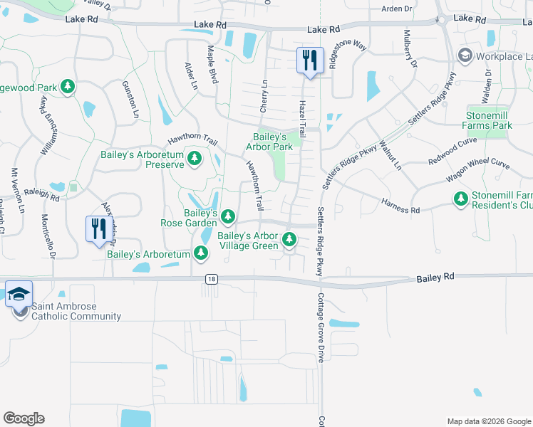 map of restaurants, bars, coffee shops, grocery stores, and more near 10808 Hawthorn Trail in Woodbury