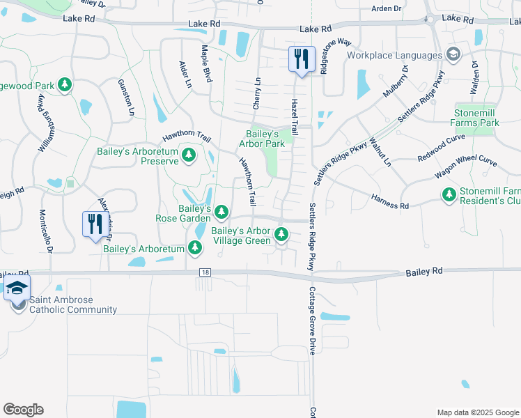 map of restaurants, bars, coffee shops, grocery stores, and more near 10808 Hawthorn Trail in Woodbury