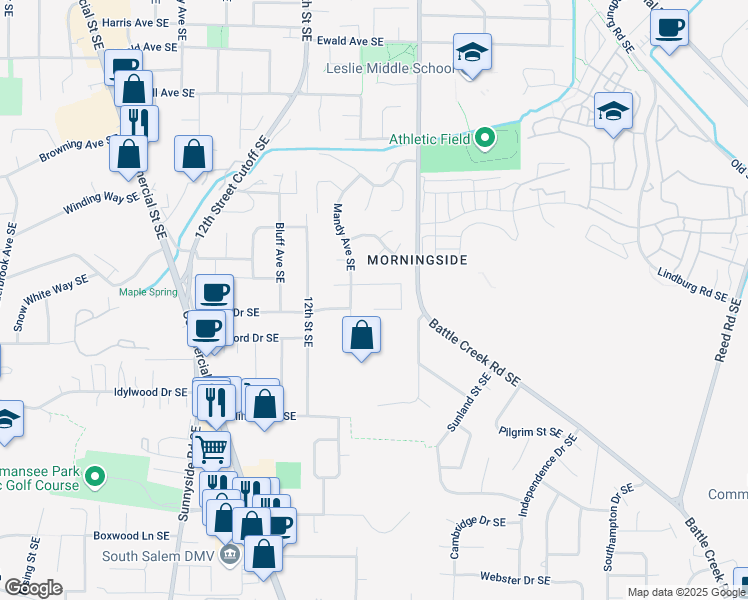 map of restaurants, bars, coffee shops, grocery stores, and more near 4240 Mandy Avenue Southeast in Salem