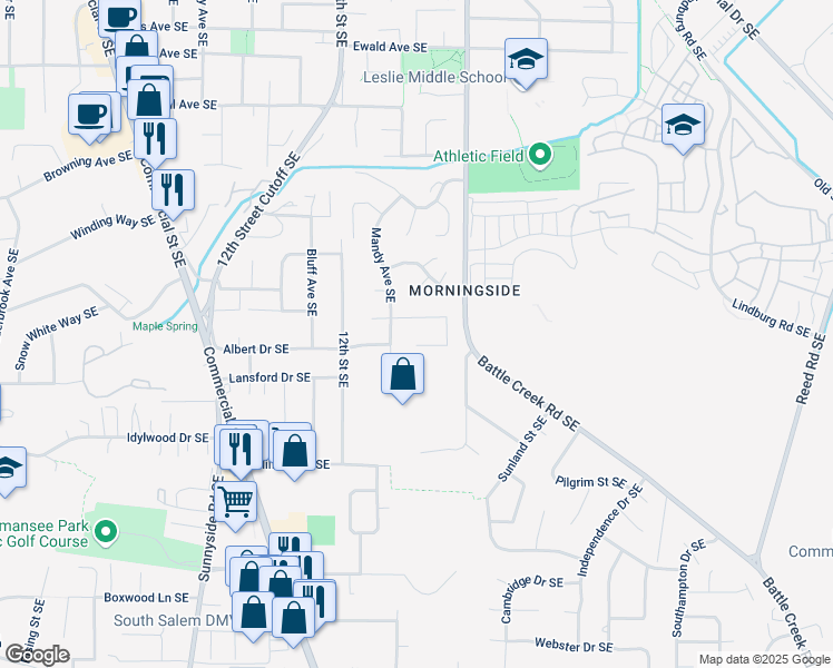 map of restaurants, bars, coffee shops, grocery stores, and more near 4240 Mandy Avenue Southeast in Salem