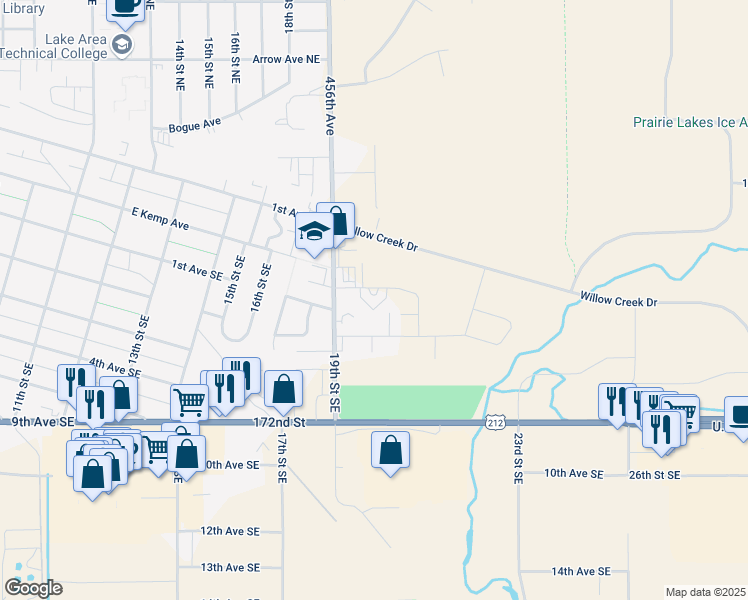 map of restaurants, bars, coffee shops, grocery stores, and more near 2000 East Kemp Avenue in Watertown