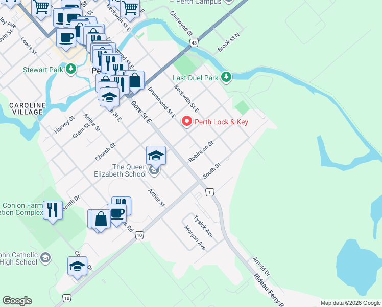 map of restaurants, bars, coffee shops, grocery stores, and more near in Perth