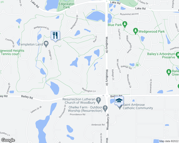 map of restaurants, bars, coffee shops, grocery stores, and more near 9686 Wellington Court in Woodbury