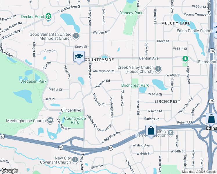 map of restaurants, bars, coffee shops, grocery stores, and more near 5509 Hunter Street in Minneapolis