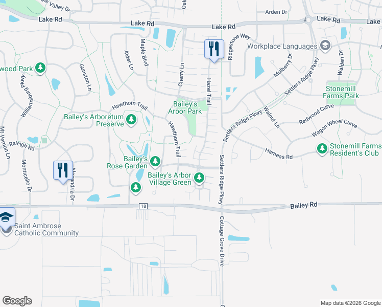 map of restaurants, bars, coffee shops, grocery stores, and more near 10808 Hawthorn Trail in Woodbury