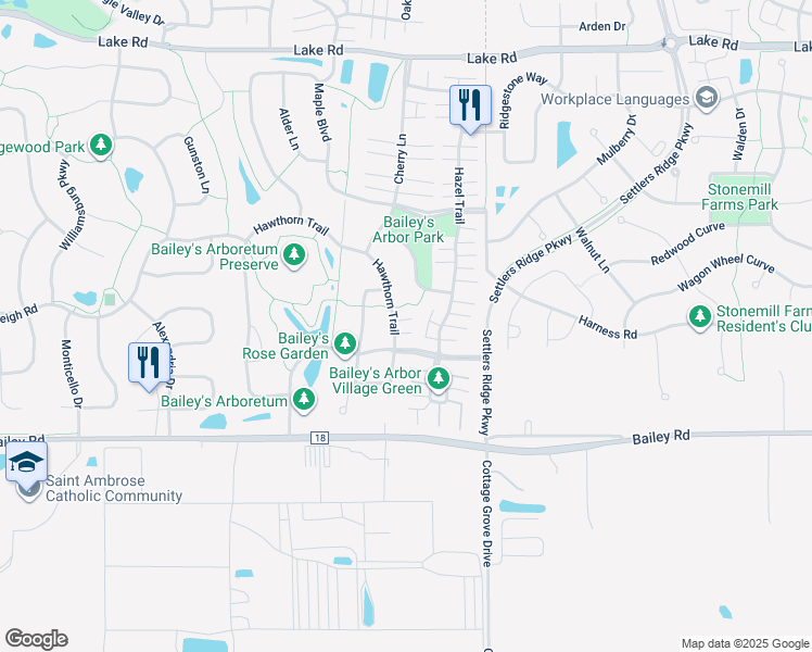 map of restaurants, bars, coffee shops, grocery stores, and more near 10800 Hawthorn Trail in Woodbury