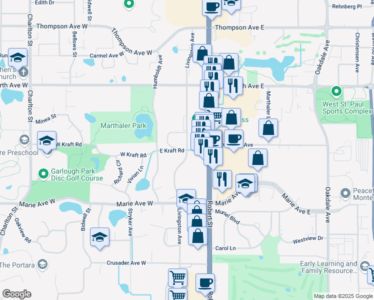 map of restaurants, bars, coffee shops, grocery stores, and more near 1720 Livingston Avenue in West Saint Paul