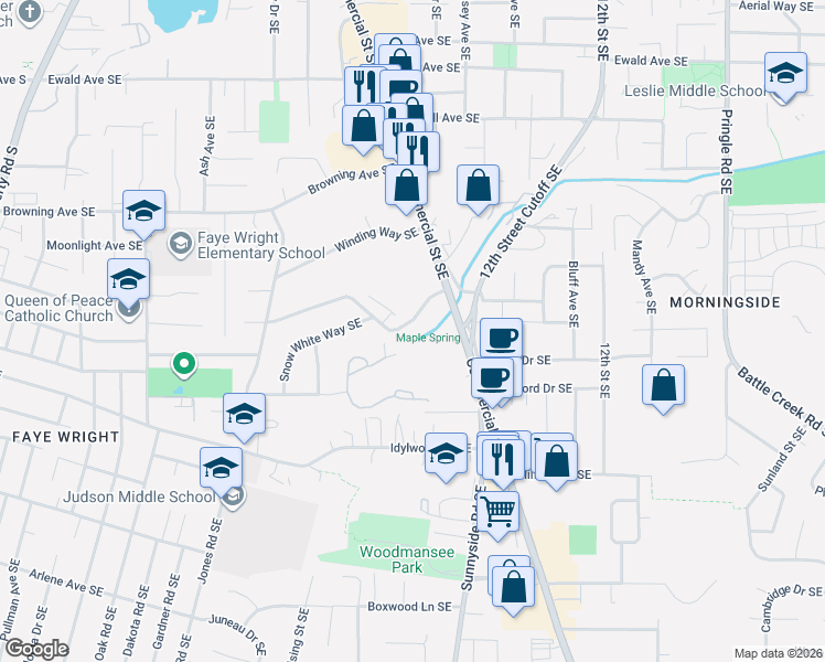 map of restaurants, bars, coffee shops, grocery stores, and more near 4263 Commercial Street Southeast in Salem
