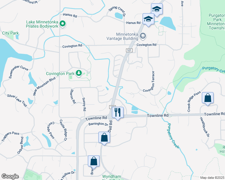 map of restaurants, bars, coffee shops, grocery stores, and more near 6008 County Road 101 in Minnetonka