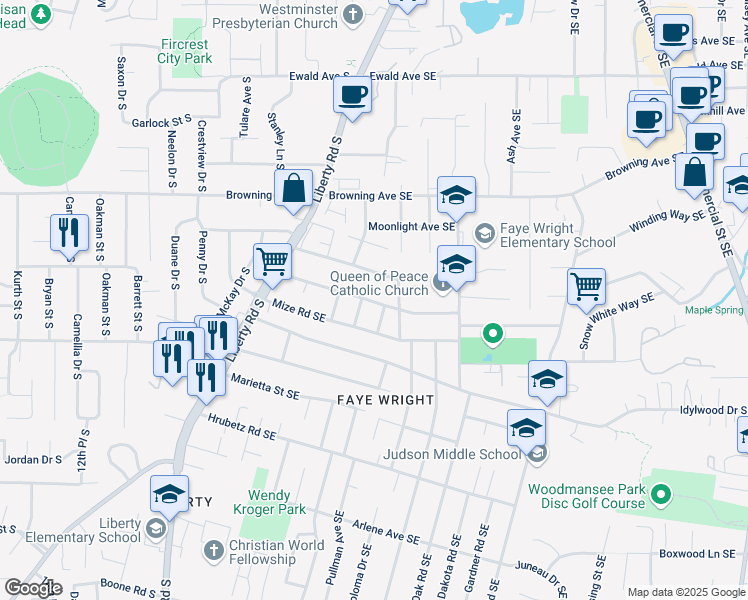 map of restaurants, bars, coffee shops, grocery stores, and more near 232 Chase Avenue Southeast in Salem