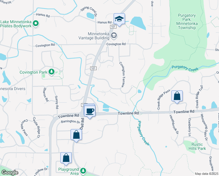 map of restaurants, bars, coffee shops, grocery stores, and more near 6084 Covington Terrace in Minnetonka
