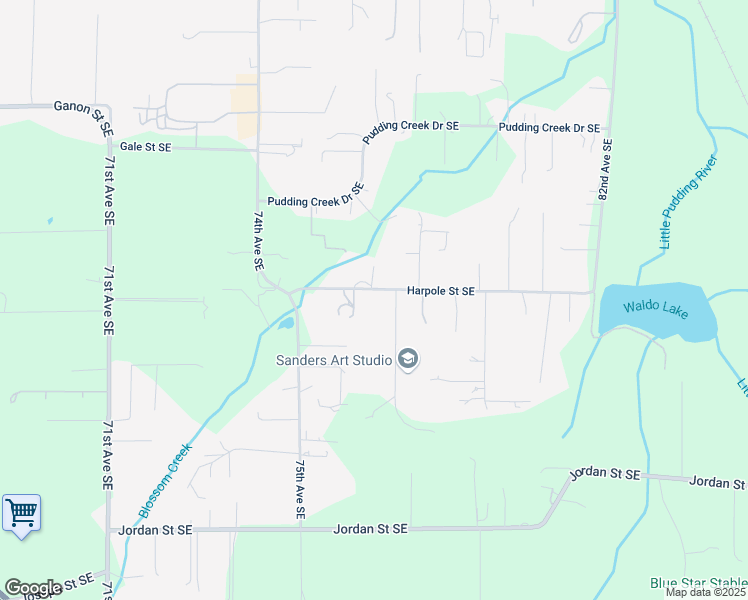 map of restaurants, bars, coffee shops, grocery stores, and more near 7655 Harpole Street Southeast in Salem