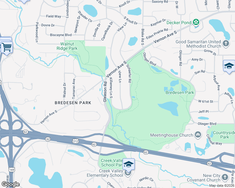 map of restaurants, bars, coffee shops, grocery stores, and more near 6001 Killarney Lane South in Edina