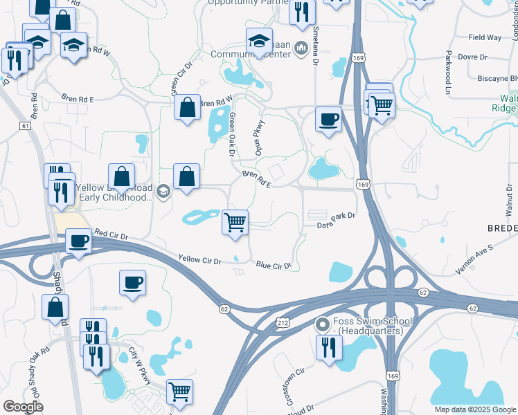 map of restaurants, bars, coffee shops, grocery stores, and more near 10101 Bren Road East in Minnetonka