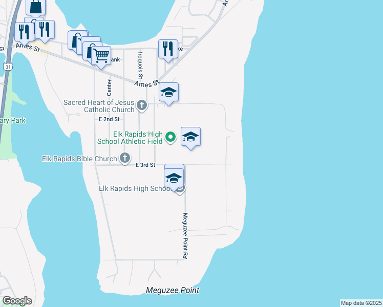 map of restaurants, bars, coffee shops, grocery stores, and more near 714 East 3rd Street in Elk Rapids