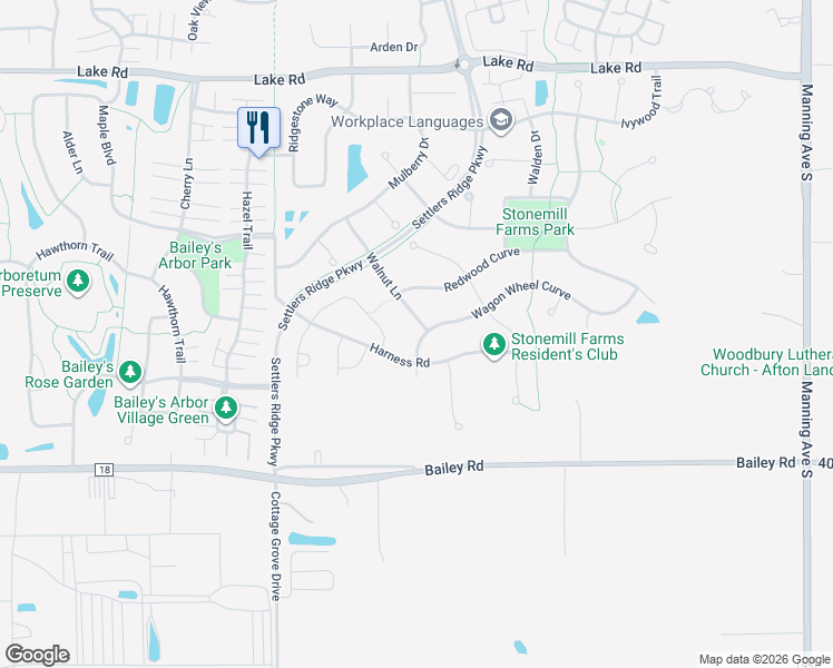 map of restaurants, bars, coffee shops, grocery stores, and more near 11374 Wagon Wheel Curve in Woodbury