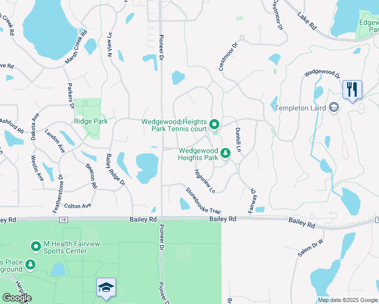 map of restaurants, bars, coffee shops, grocery stores, and more near 8901 Highview Lane in Woodbury