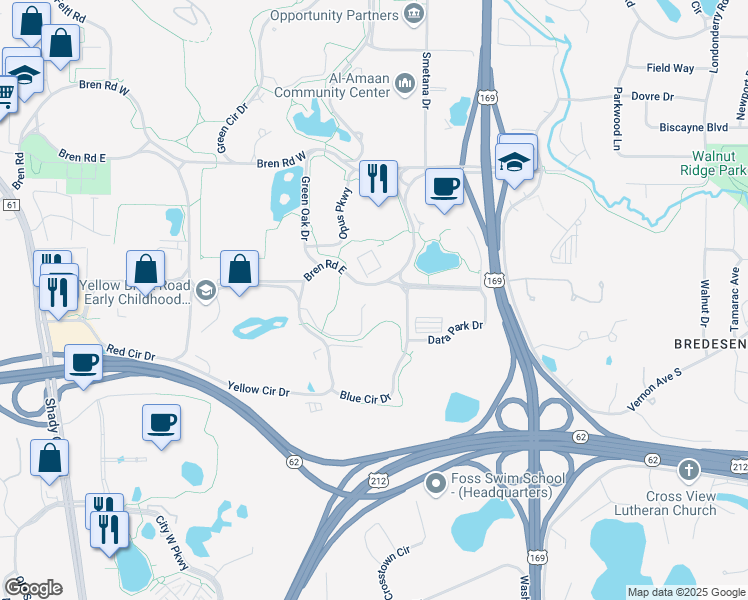 map of restaurants, bars, coffee shops, grocery stores, and more near 6024 Blue Circle Drive in Hopkins