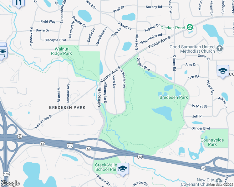map of restaurants, bars, coffee shops, grocery stores, and more near 6001 View Lane in Edina