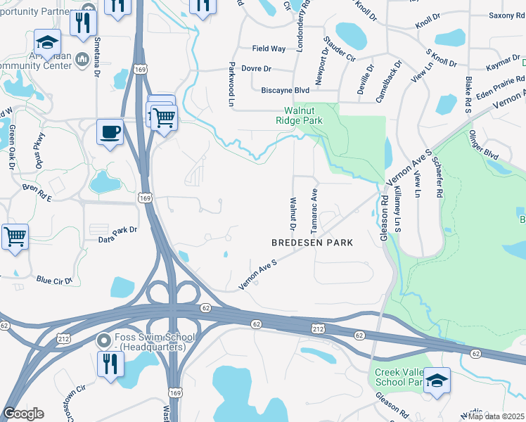 map of restaurants, bars, coffee shops, grocery stores, and more near 6730 Vernon Avenue South in Edina