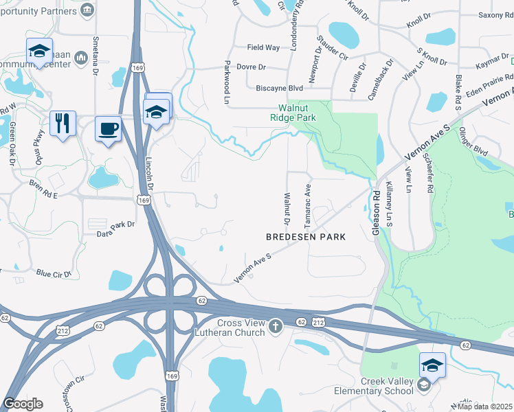 map of restaurants, bars, coffee shops, grocery stores, and more near 6730 Vernon Avenue South in Edina