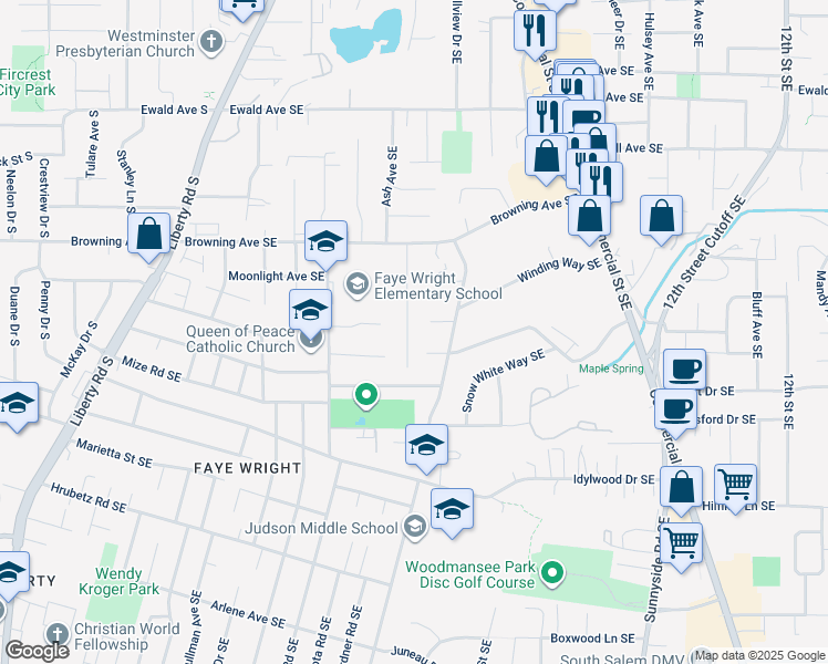 map of restaurants, bars, coffee shops, grocery stores, and more near 4192 Gardner Road Southeast in Salem