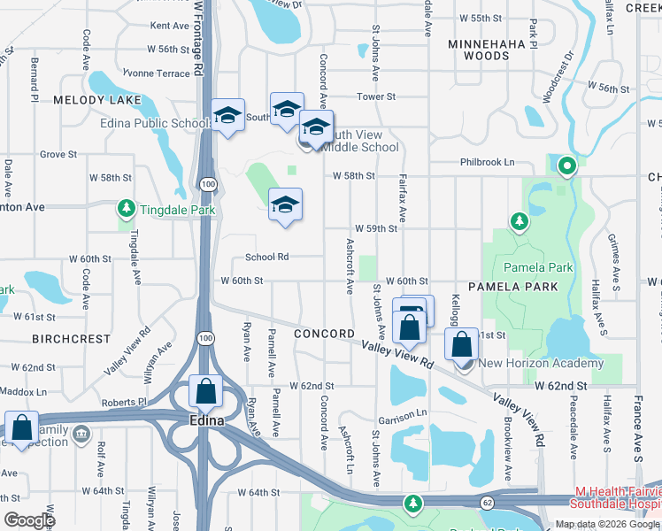 map of restaurants, bars, coffee shops, grocery stores, and more near 5936 Ashcroft Avenue in Minneapolis