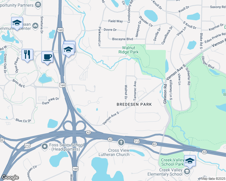 map of restaurants, bars, coffee shops, grocery stores, and more near 6730 Vernon Avenue South in Edina