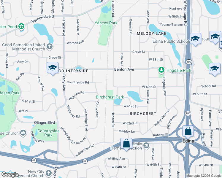 map of restaurants, bars, coffee shops, grocery stores, and more near 5401 West 60th Street in Minneapolis