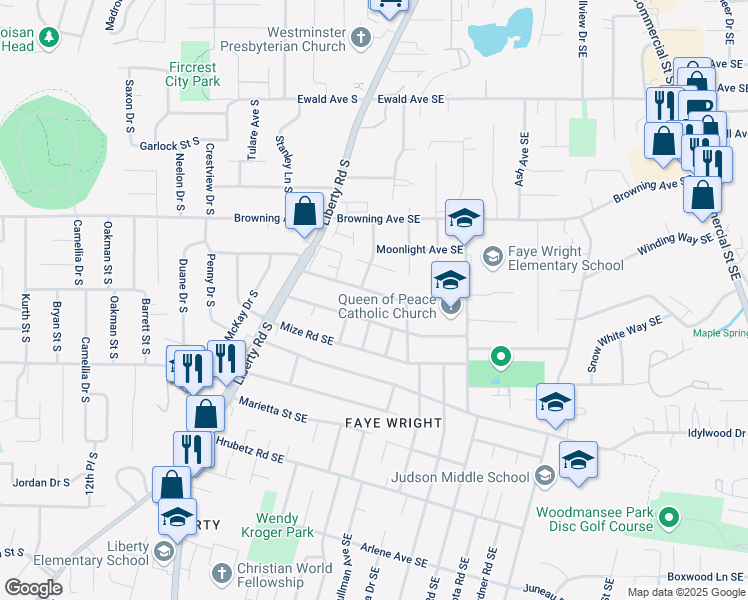 map of restaurants, bars, coffee shops, grocery stores, and more near 232 Chase Avenue Southeast in Salem