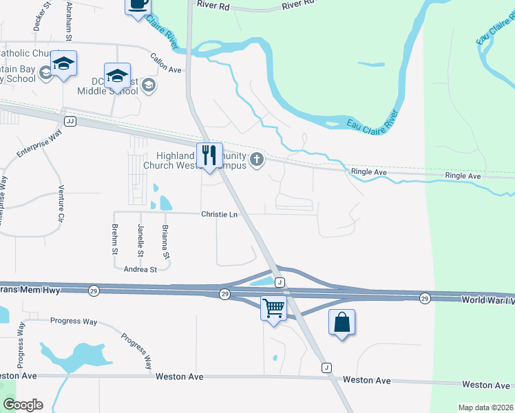 map of restaurants, bars, coffee shops, grocery stores, and more near 6705 County Road J in Weston