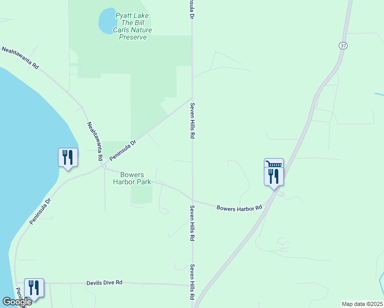 map of restaurants, bars, coffee shops, grocery stores, and more near 14265 Seven Hills Road in Traverse City