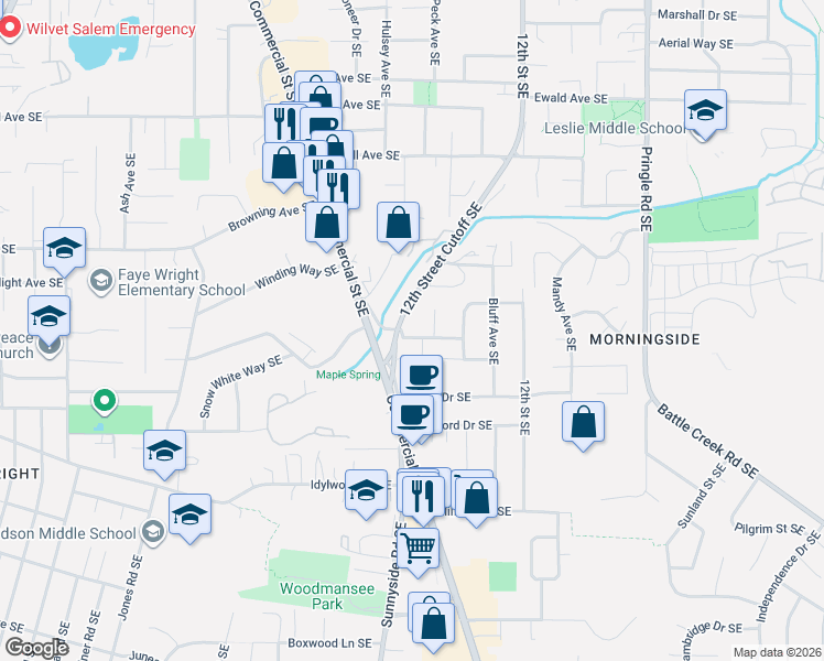 map of restaurants, bars, coffee shops, grocery stores, and more near 1008 Ibsen Street Southeast in Salem