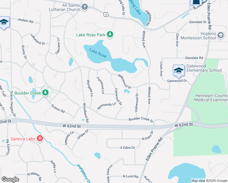 map of restaurants, bars, coffee shops, grocery stores, and more near 15602 Fairwood Lane in Minnetonka