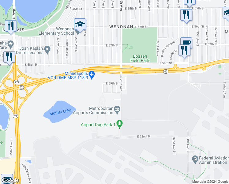 map of restaurants, bars, coffee shops, grocery stores, and more near 5921 27th Avenue South in Minneapolis