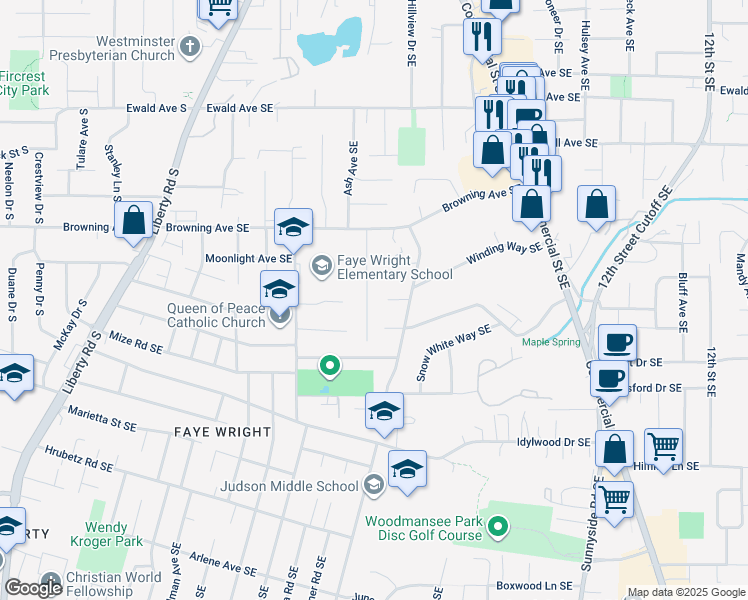 map of restaurants, bars, coffee shops, grocery stores, and more near 4192 Gardner Road Southeast in Salem