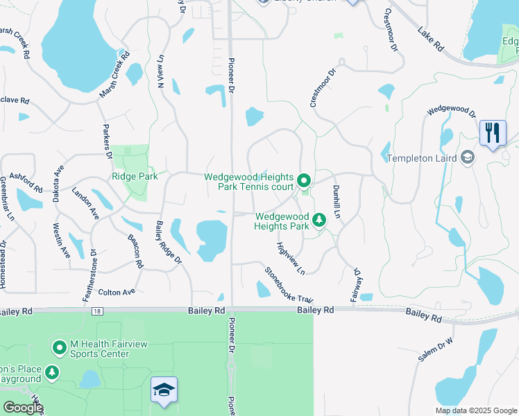 map of restaurants, bars, coffee shops, grocery stores, and more near 8901 Highview Lane in Woodbury