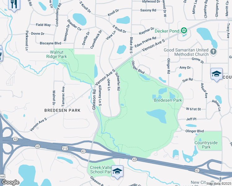 map of restaurants, bars, coffee shops, grocery stores, and more near 6001 View Lane in Edina
