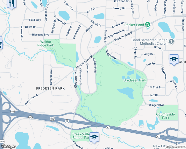 map of restaurants, bars, coffee shops, grocery stores, and more near 6001 View Lane in Edina