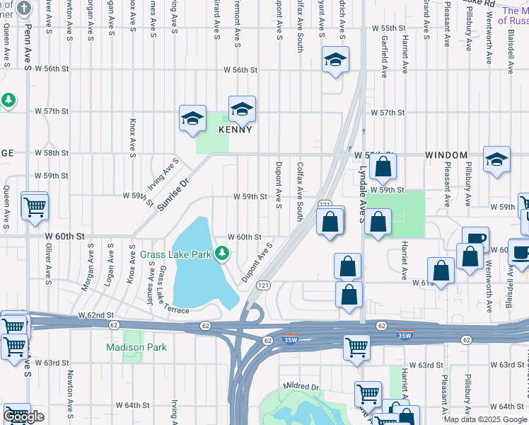 map of restaurants, bars, coffee shops, grocery stores, and more near 5936 Dupont Avenue South in Minneapolis