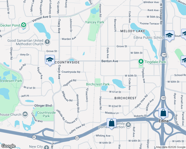 map of restaurants, bars, coffee shops, grocery stores, and more near 5401 West 60th Street in Minneapolis